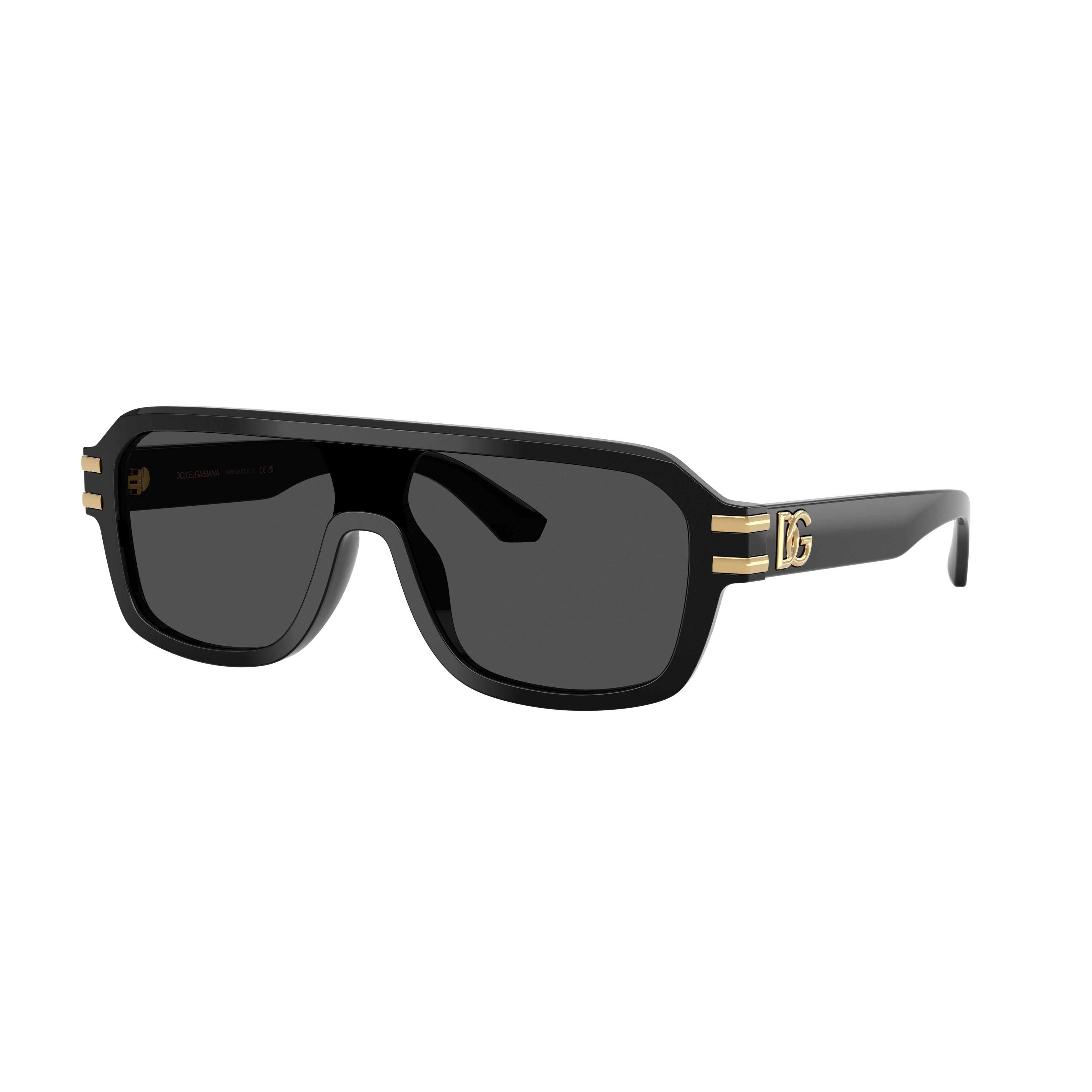 0Dg4507 Rectangular Black Acetate Sunglasses with Gold Accents