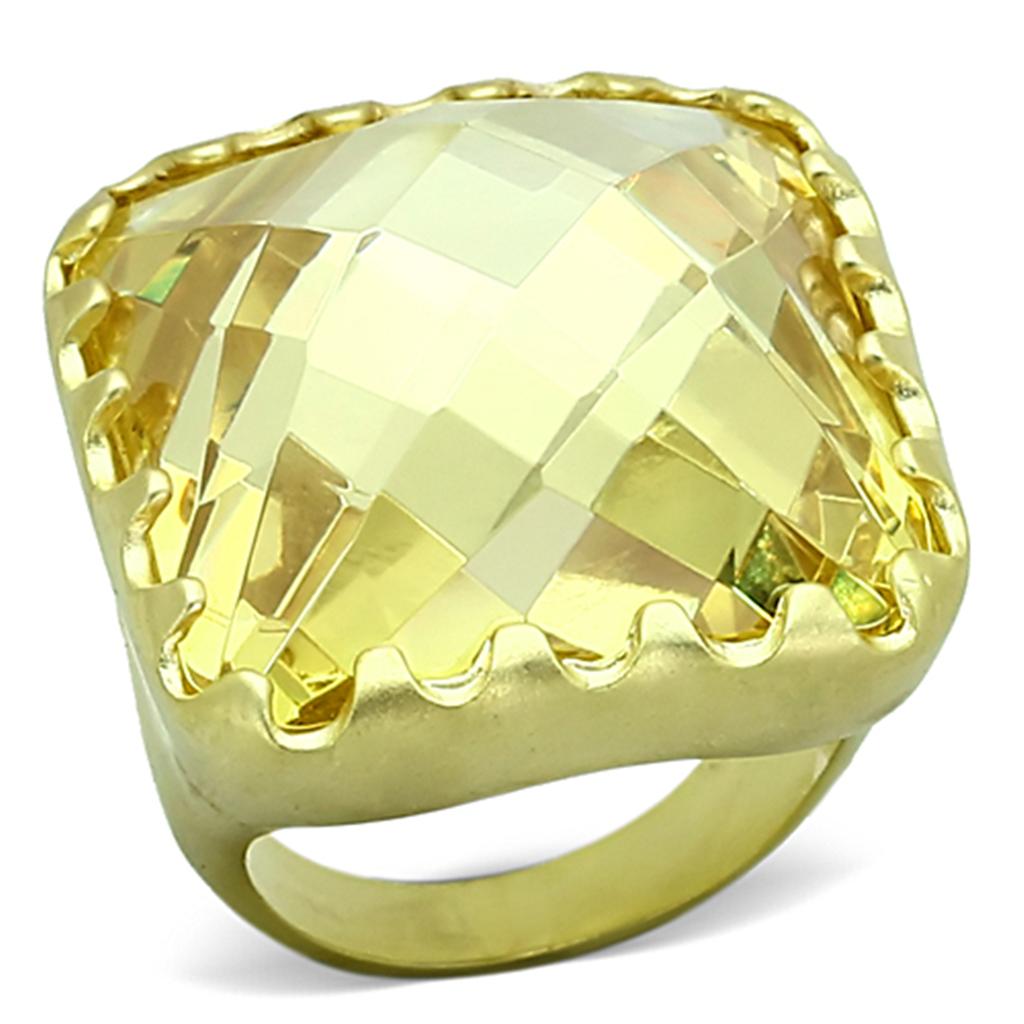 Matte Gold Brass Ring with AAA Grade CZ in Citrine Yellow