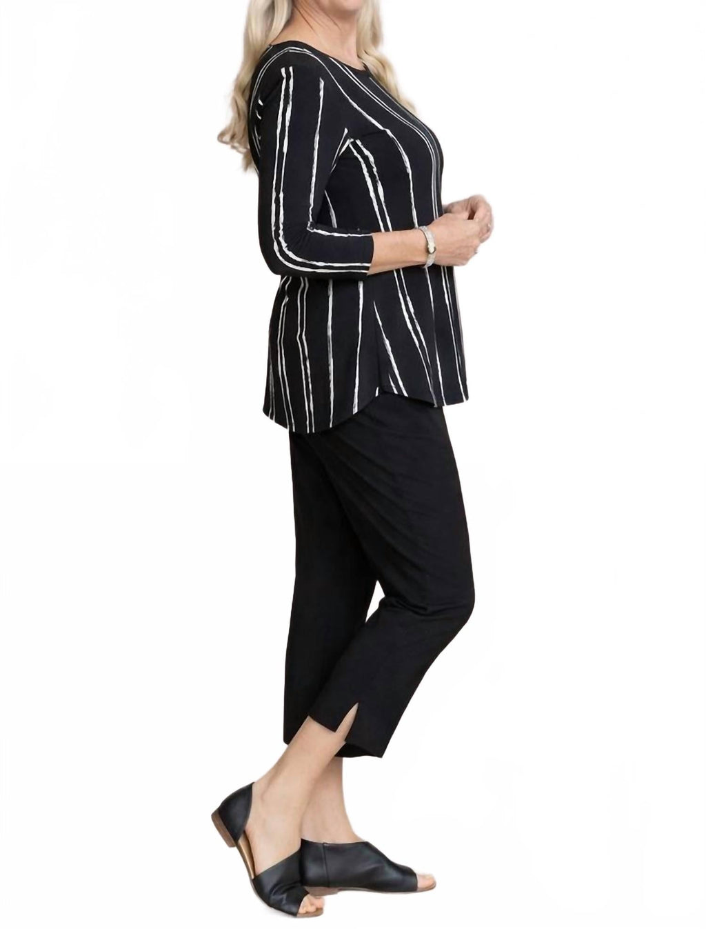 3/4 Sleeve Go To Classic Print T Relax Top In Cecily Black