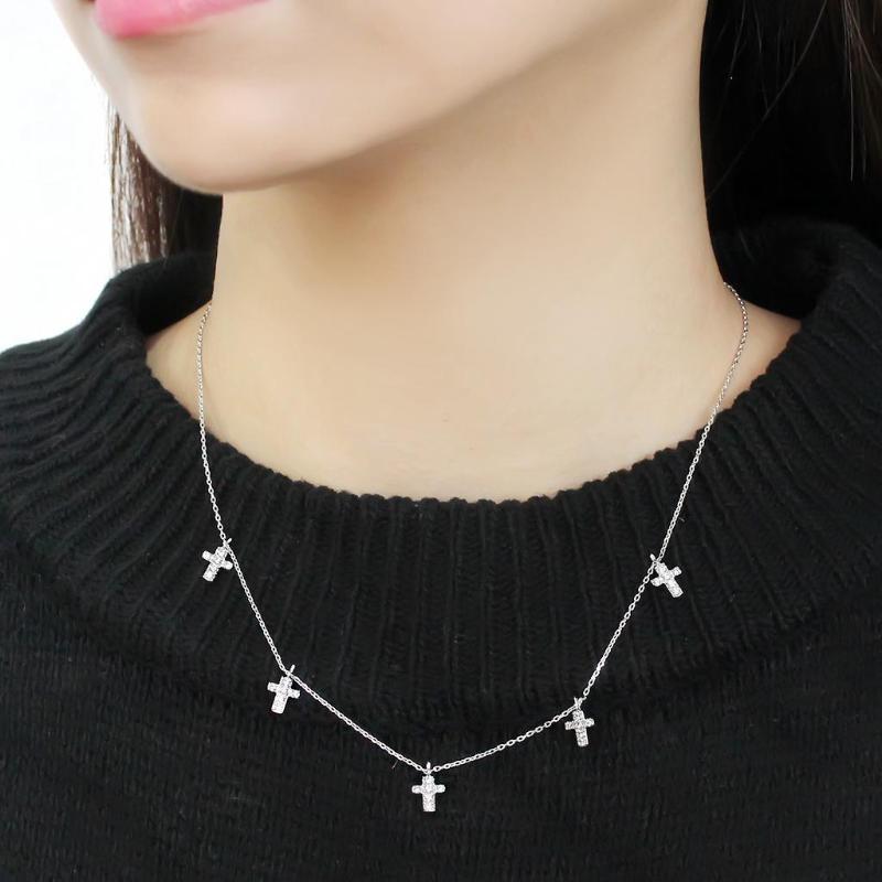 Rhodium Brass Chain Pendant with AAA Grade CZ in Clear