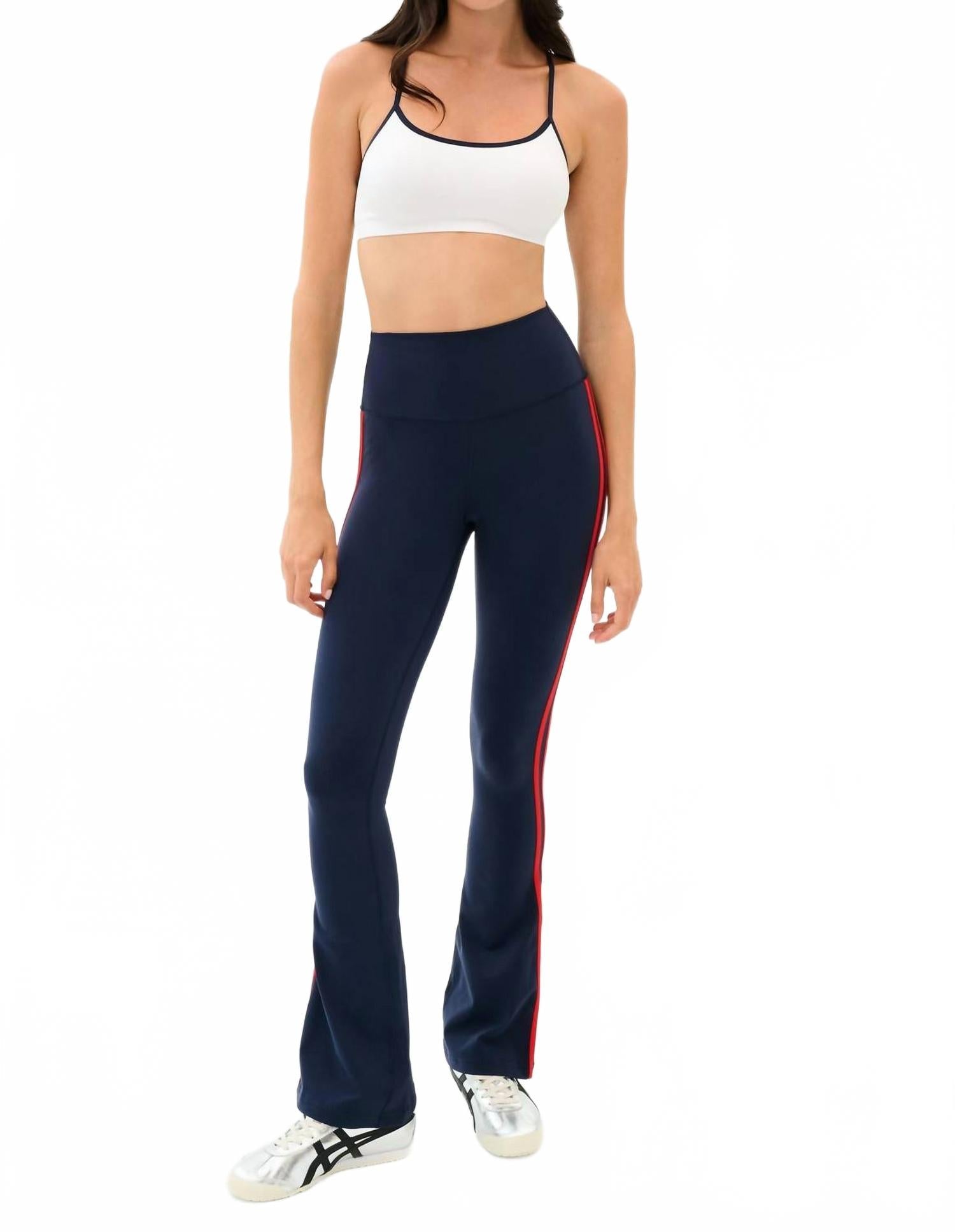 Raquel High Waist Supplex Flare Pants In Indigo Lotus Red