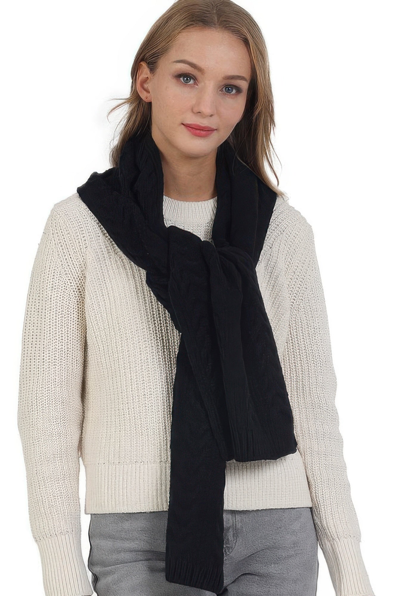 Solid Color Cable Knitted Scarf