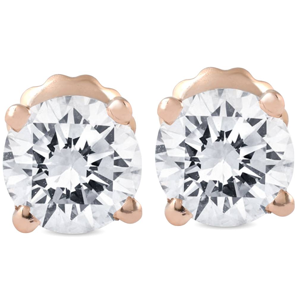 3/4 cttw Diamond Studs 14k Rose Gold Screw Back Studs