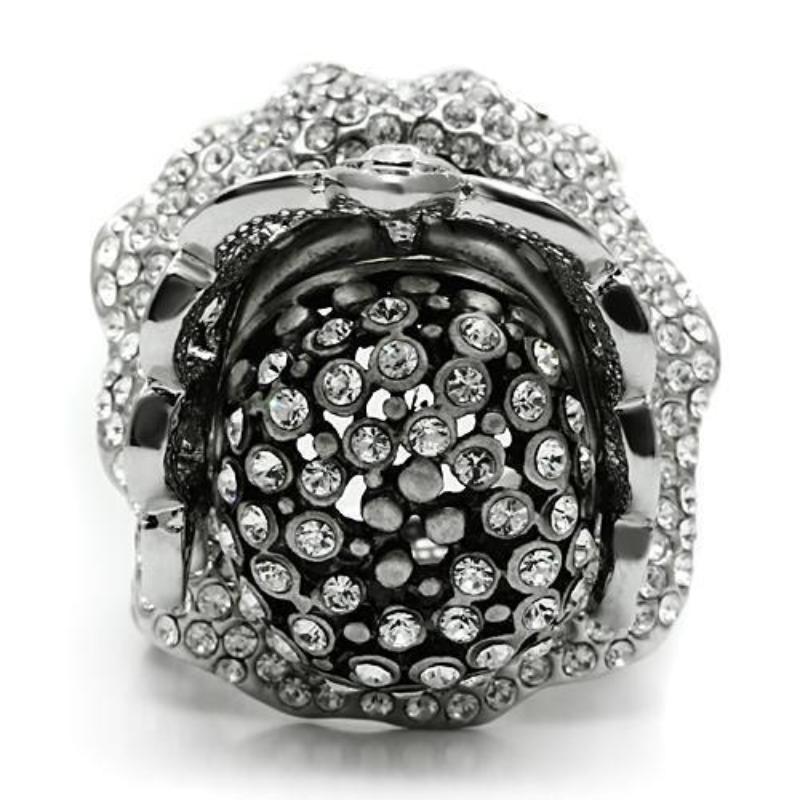 Matte Rhodium & Rhodium White Metal Ring with Top Grade Crystal in Clear