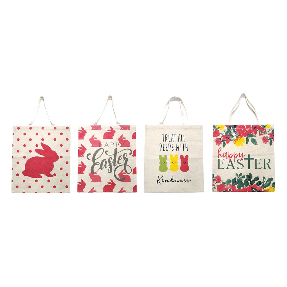 HAPPY EASTER Floral Pattern Print Canvas Shoulder Tote Bag