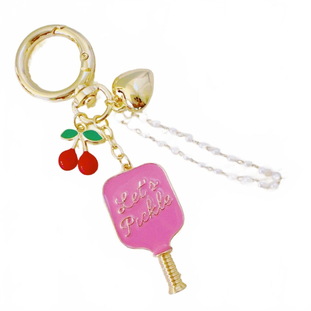 Women's Pickleball Cherry Bag Charm And Keychain In Gold Pink