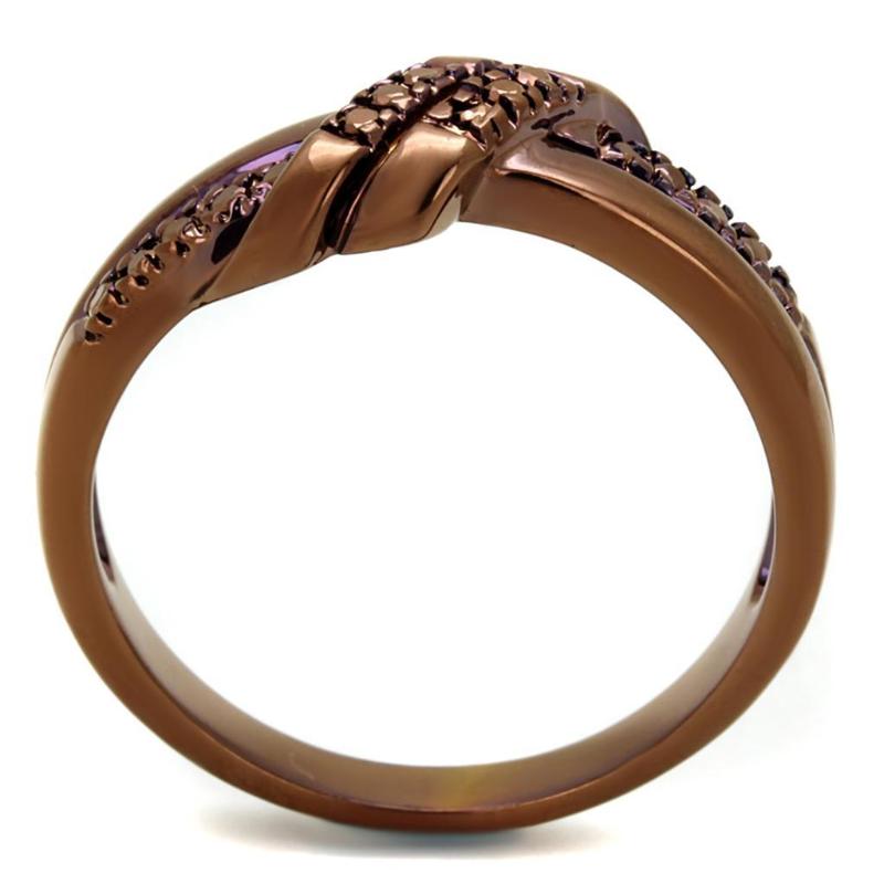 IP Coffee light Brass Ring with AAA Grade CZ in Light Coffee