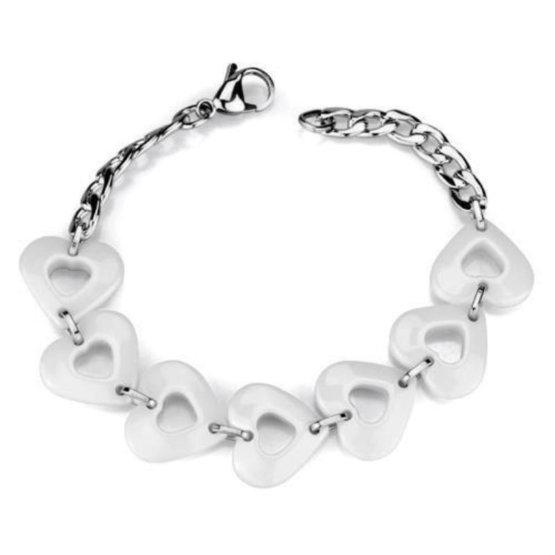 High polished (no plating) Stainless Steel Bracelet with Ceramic in White