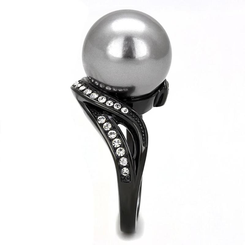IP Black(Ion Plating) Stainless Steel Ring with Synthetic Pearl in Gray
