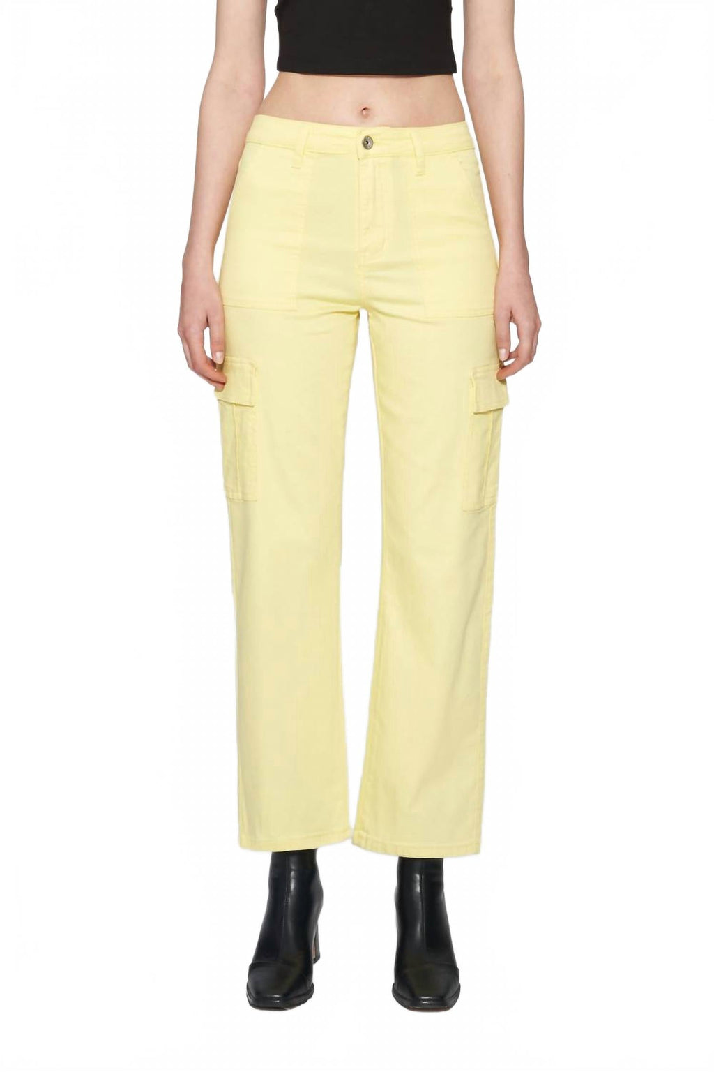 Angel High Rise Cargo Straight Pants In Light Yellow