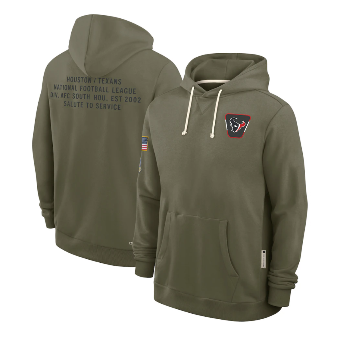 Men's Houston Texans Olive 2025 Salute to Service Sideline Standard Issue Dri-FIT Hoodie