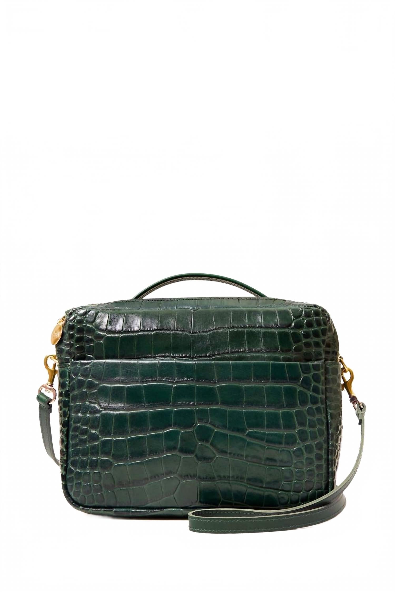 Women's Mirabel Structured Crossbody Bag In Deep Pine Croco Embossed Leather