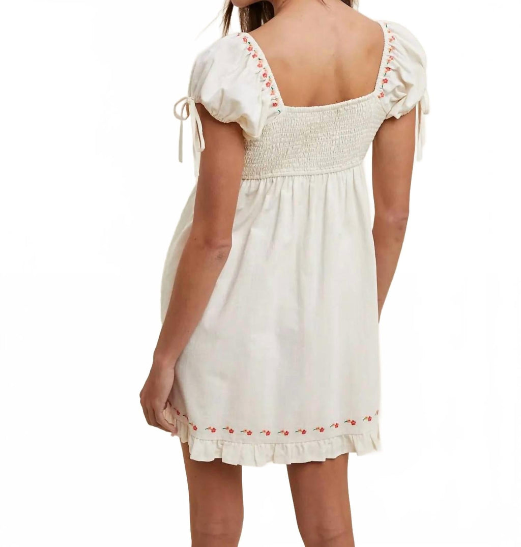 Embroidery Mini Dress In Ecru