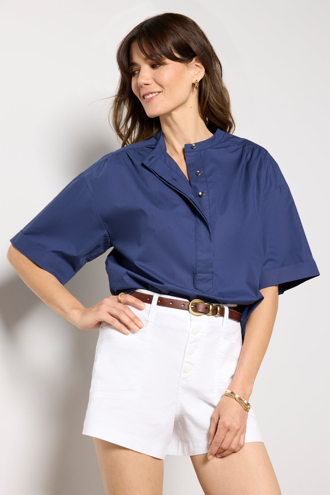 Women's Relaxed Short Sleeve Popover Top