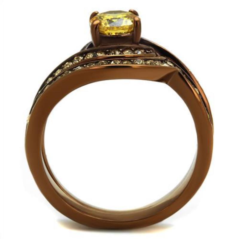 IP Coffee light Stainless Steel Ring with AAA Grade CZ in Topaz