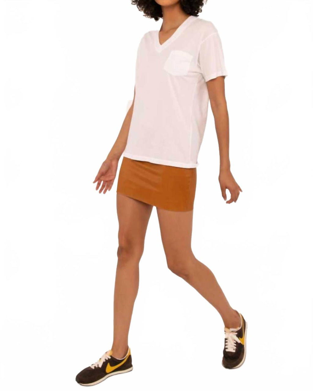 Leather Mini Skirt In Camel