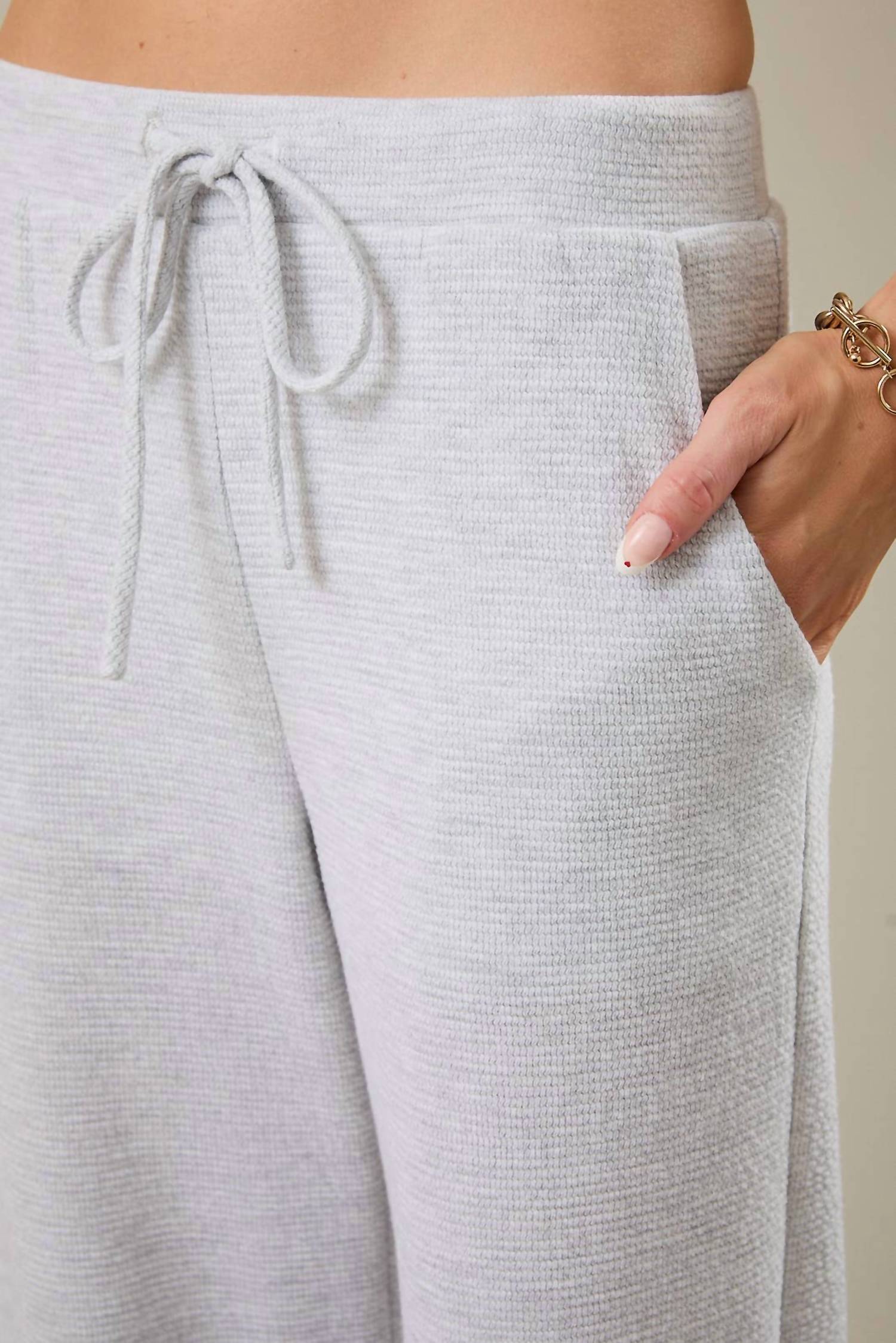 Mid Rise Drawstring Wide Leg Pants In Heather Grey