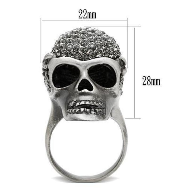 Antique Silver White Metal Ring with Top Grade Crystal in Black Diamond