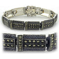 Antique Tone 925 Sterling Silver Bracelet with Semi-Precious Marcasite in Jet