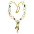 Gold Brass Necklace with Synthetic Glass Bead in Multi Color