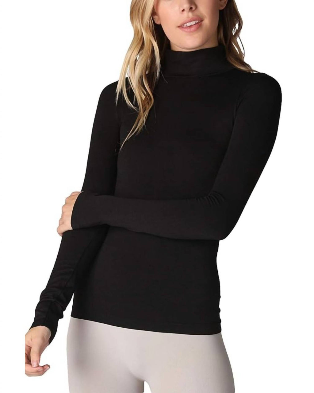 Long Sleeve Turtleneck Top In Black