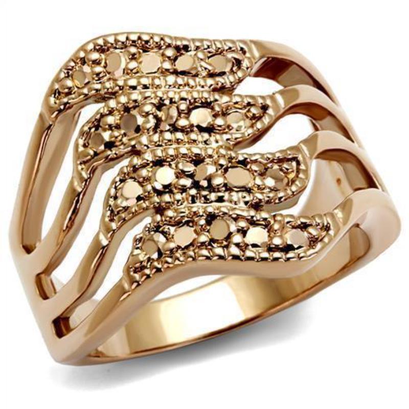 IP Rose Gold(Ion Plating) Brass Ring with AAA Grade CZ in Metallic Light Gold