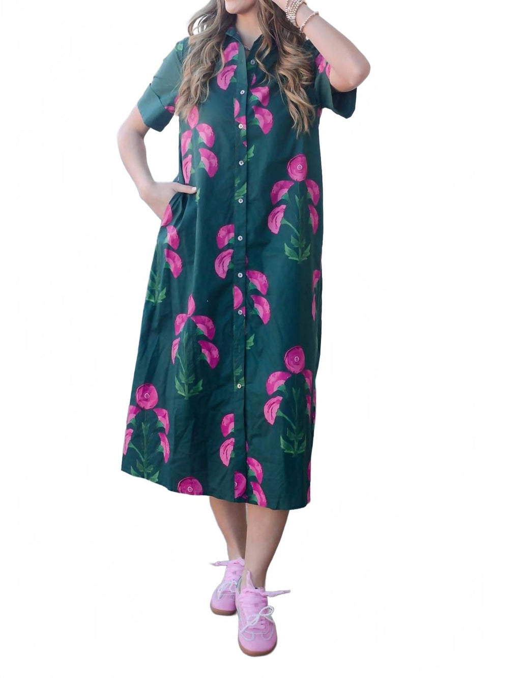 Lori Midi Dress In Hunter Green