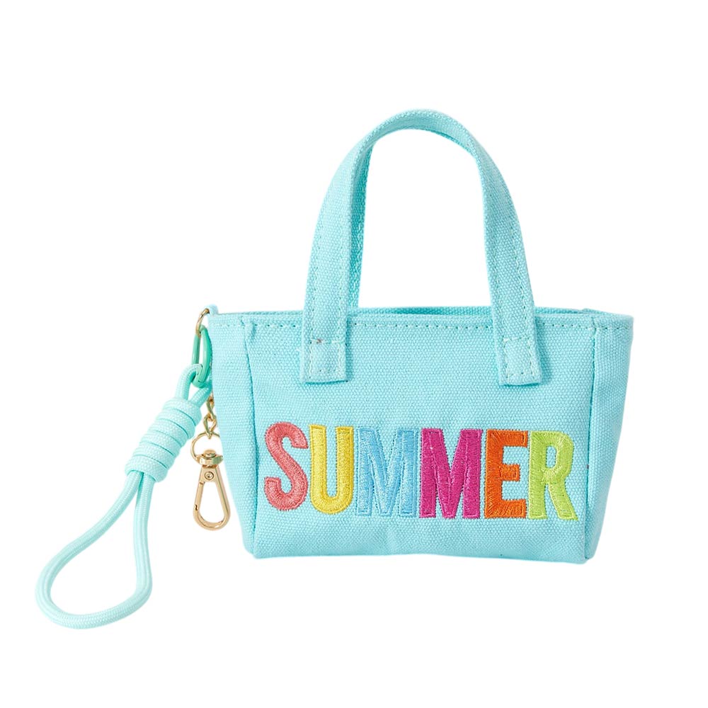 SUMMER Letter Embroidered Mini Canvas Tote Bag Keychain Bag Charm