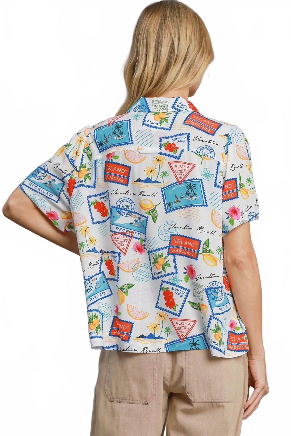 Tropical Resort Print Button-Down Top In Multicolor