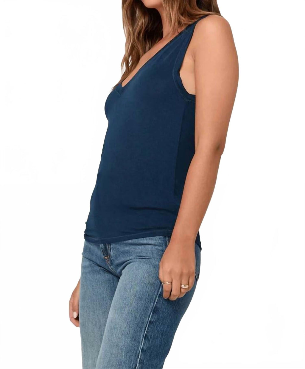 Lona V Neck Tank In Blue Pine