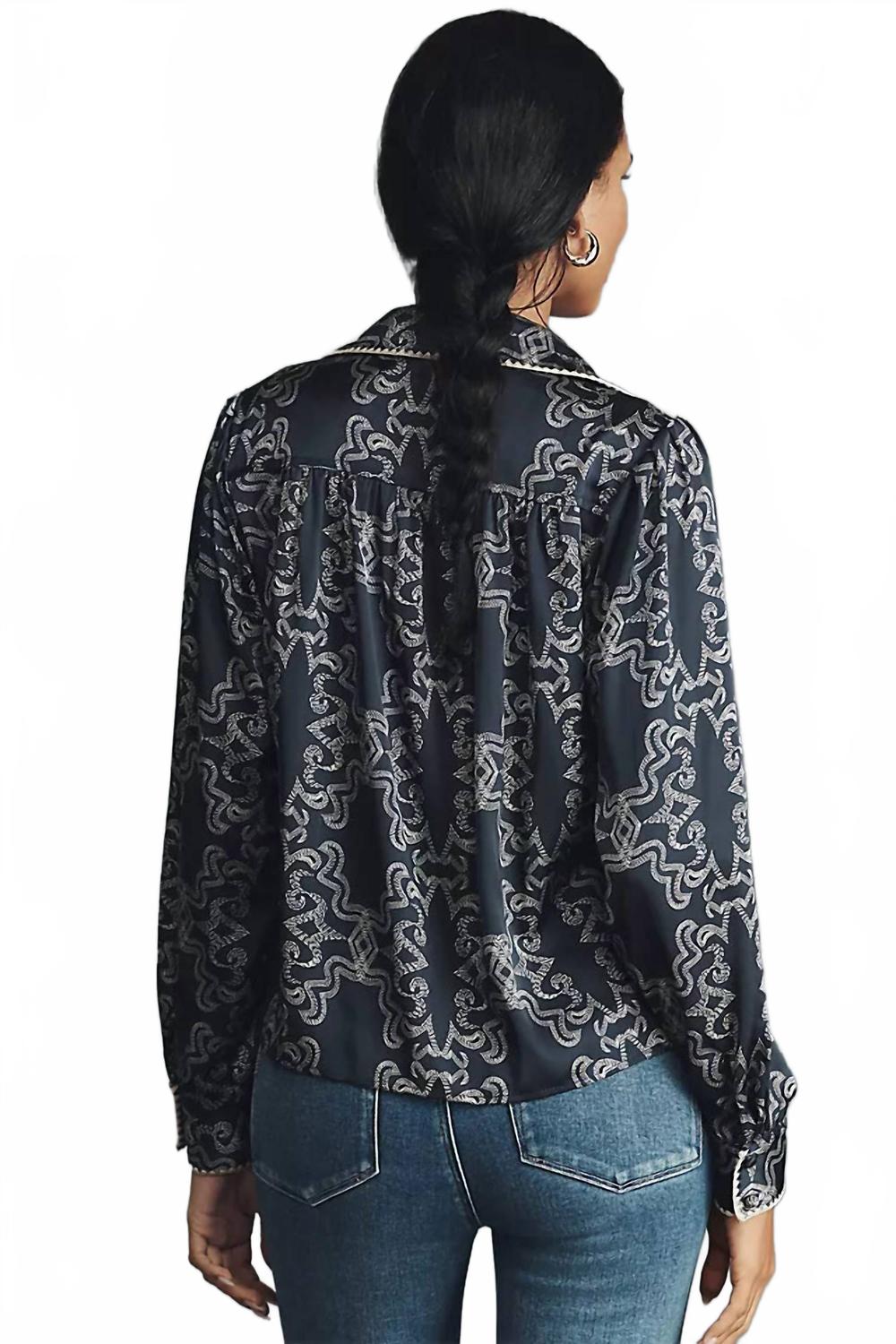 Kodie Top Silky Blouse In Navy Print