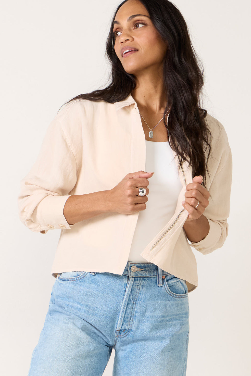 Women's Linen Zip Up Shirt
