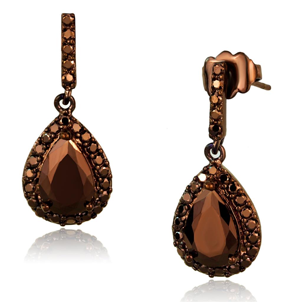 IP Coffee light Brass Earrings with AAA Grade CZ in Light Coffee