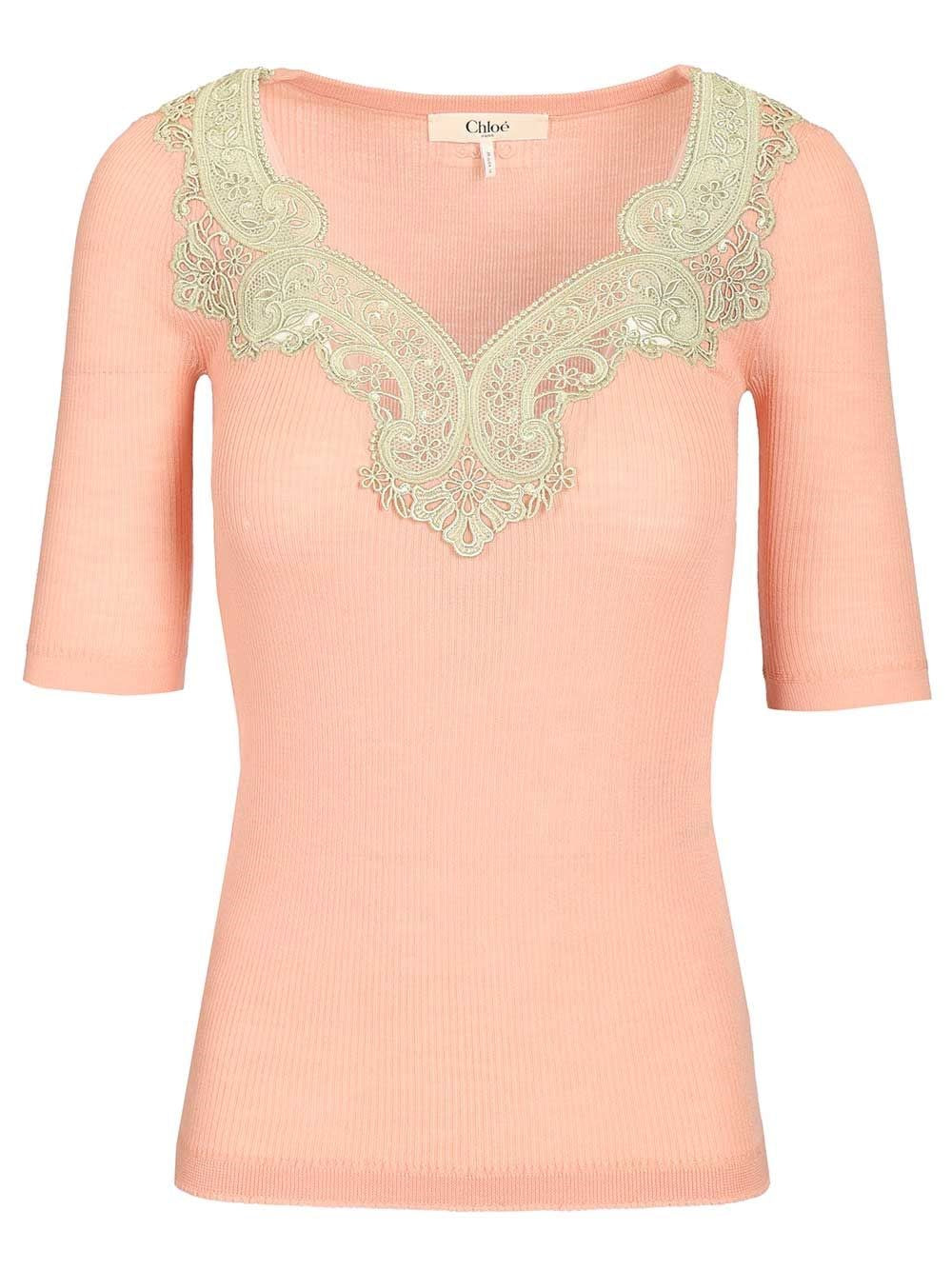 Chloe' Women Wool Rib Knitted & Guipure Sweater
