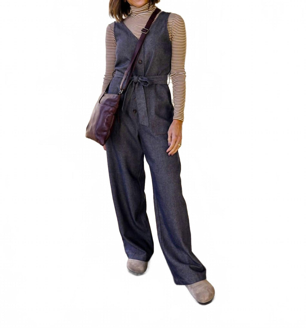 Linen Blend Jumpsuit In Bleu Marine