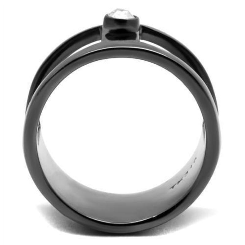 IP Light Black Stainless Steel Ring with Top Grade Crystal in Clear