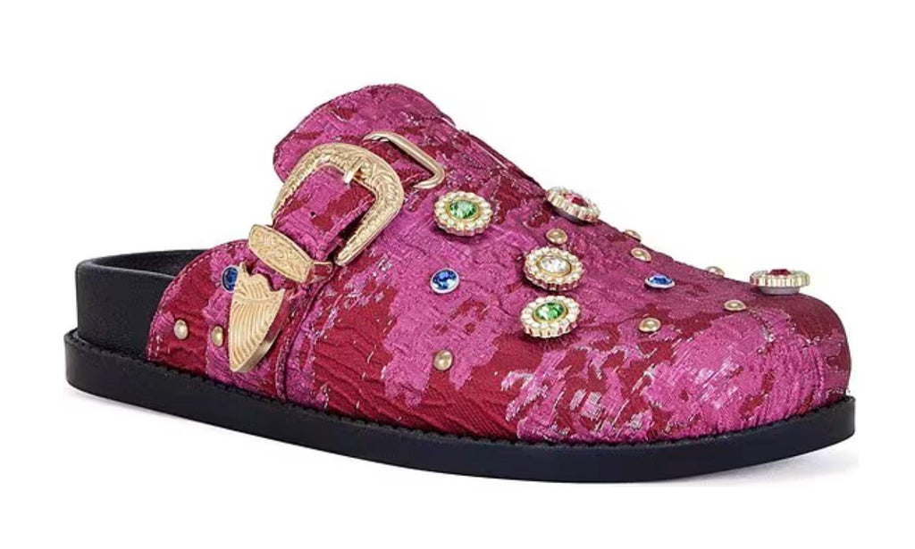 Women's Quinby Brocade Buckle Strap Mules Clog In Red