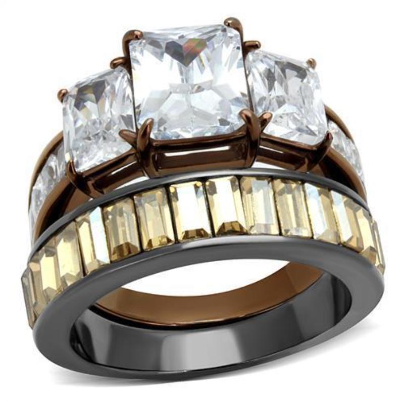 IP Light Black & IP Light coffee Stainless Steel Ring with AAA Grade CZ in Clear