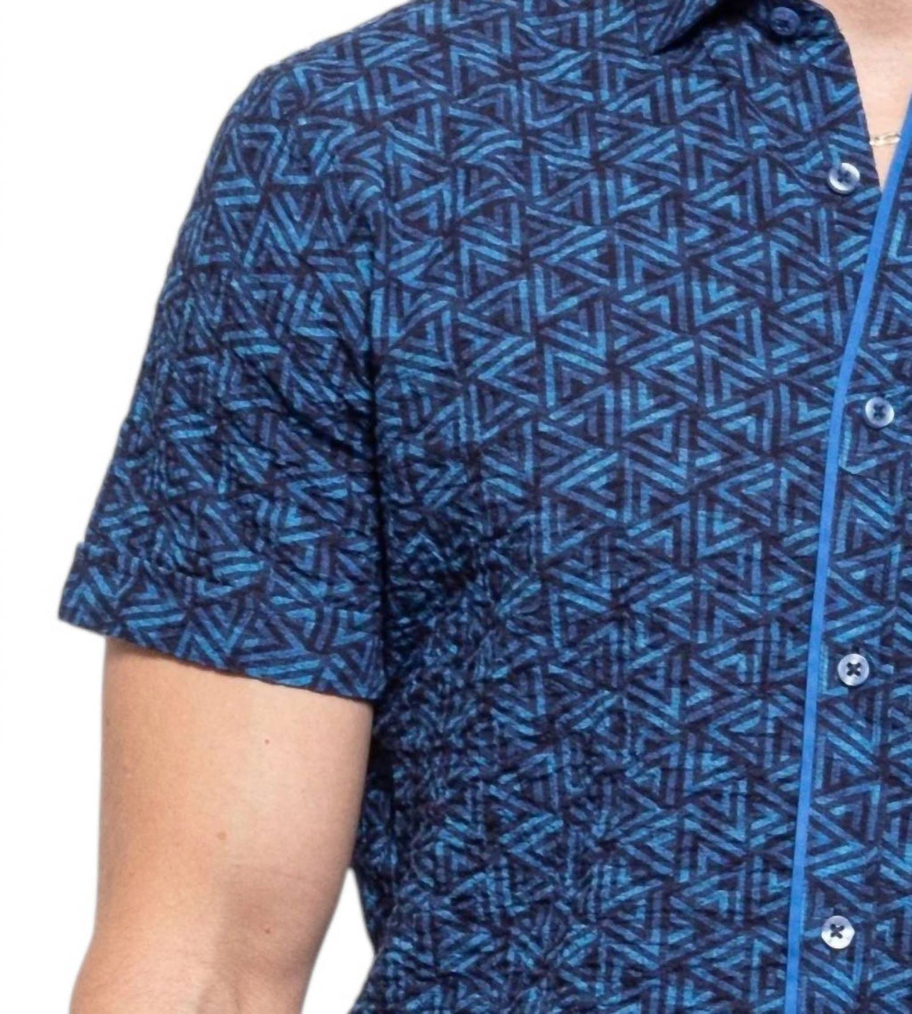 Triangle Seersucker Short Sleeve Shirt In Navy