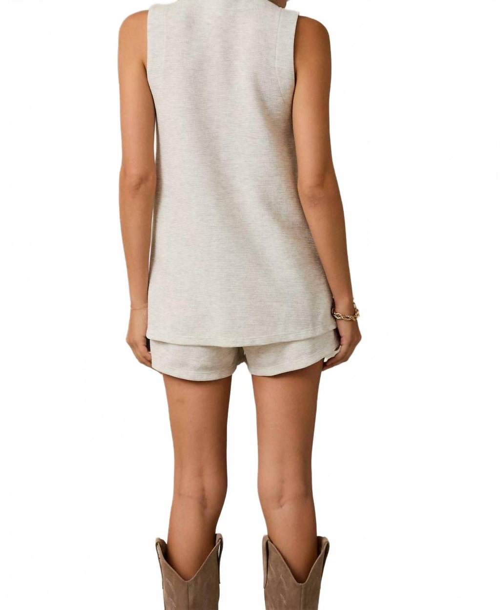 V-Neck Sleeveless Tunic Top In Melange