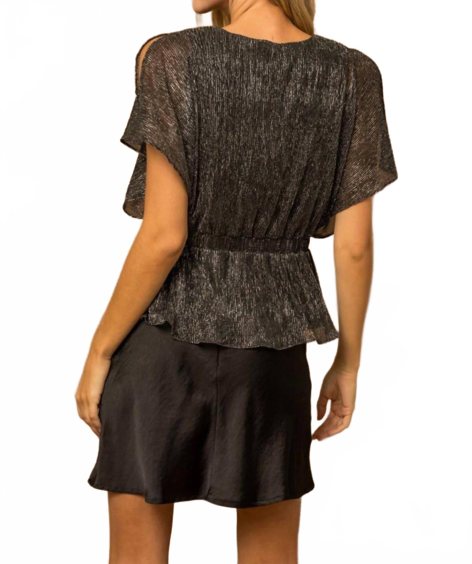 Sparkly Peplum Top In Black/silver