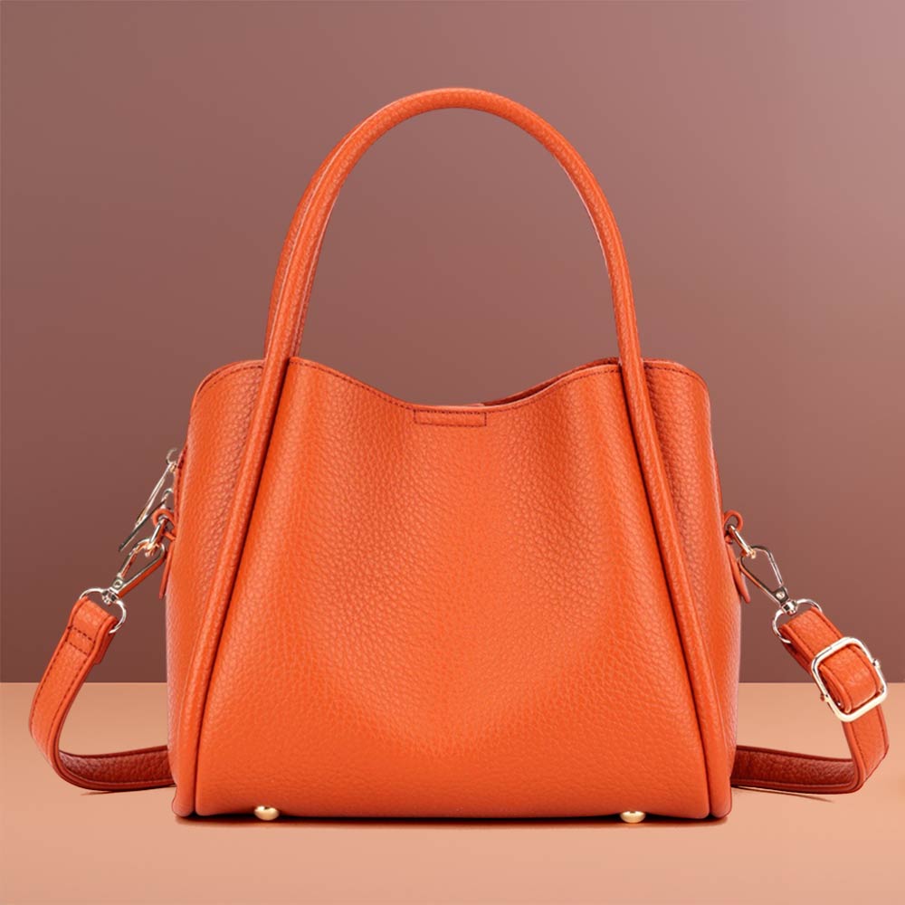 Faux Leather Structured Top Handle Crossbody Handbag