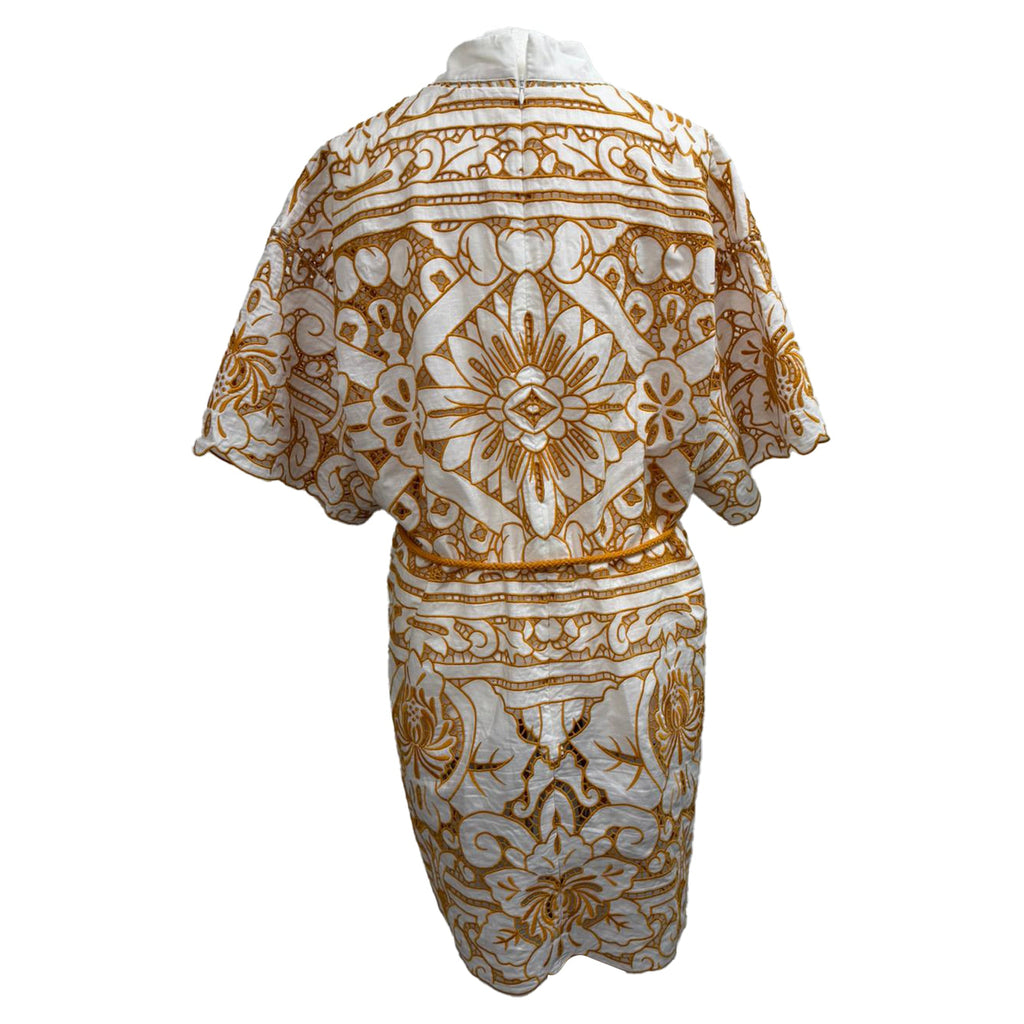 Zimmermann Broderie Anglaise Mini Dress in Mustard Yellow Cotton