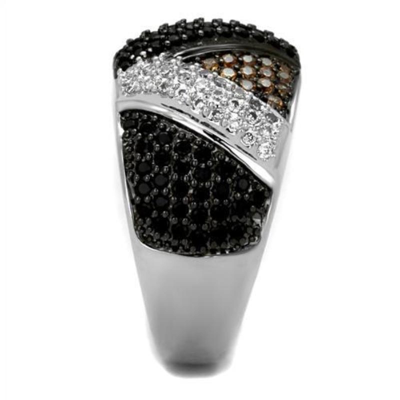 Rhodium + Ruthenium Brass Ring with AAA Grade CZ in Multi Color