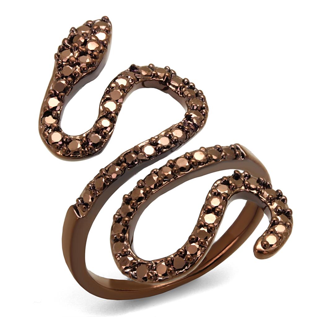 IP Coffee light Brass Ring with AAA Grade CZ in Light Coffee