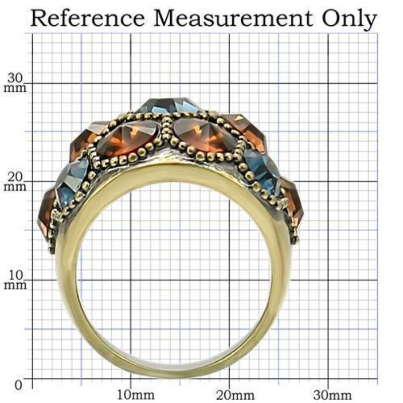 Antique Copper Brass Ring with Top Grade Crystal in Multi Color