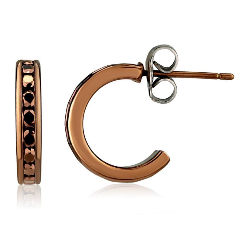 IP Coffee light Brass Earrings with Top Grade Crystal in Light Coffee