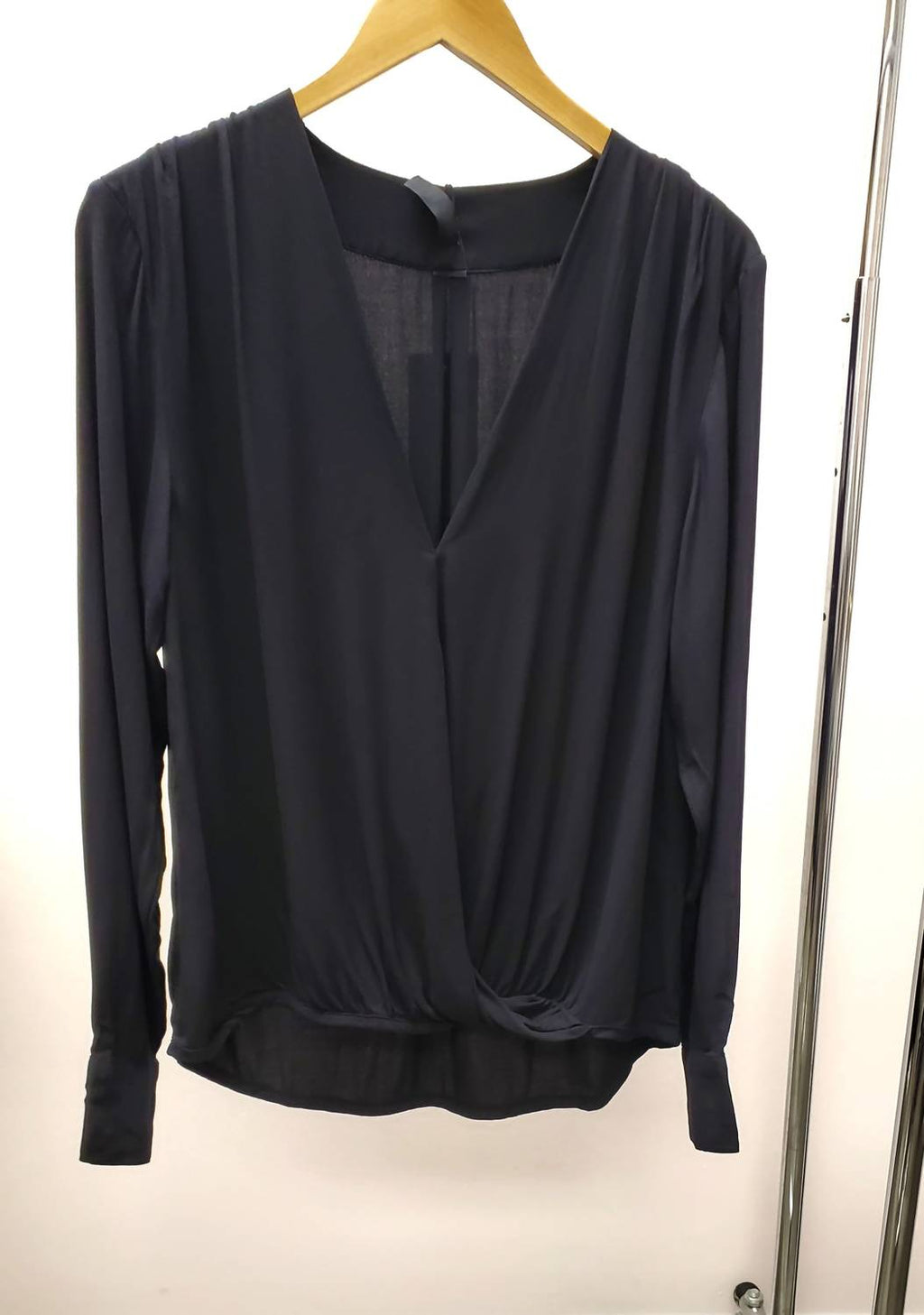 Pleated Surplice Cross Over Blouse In Black