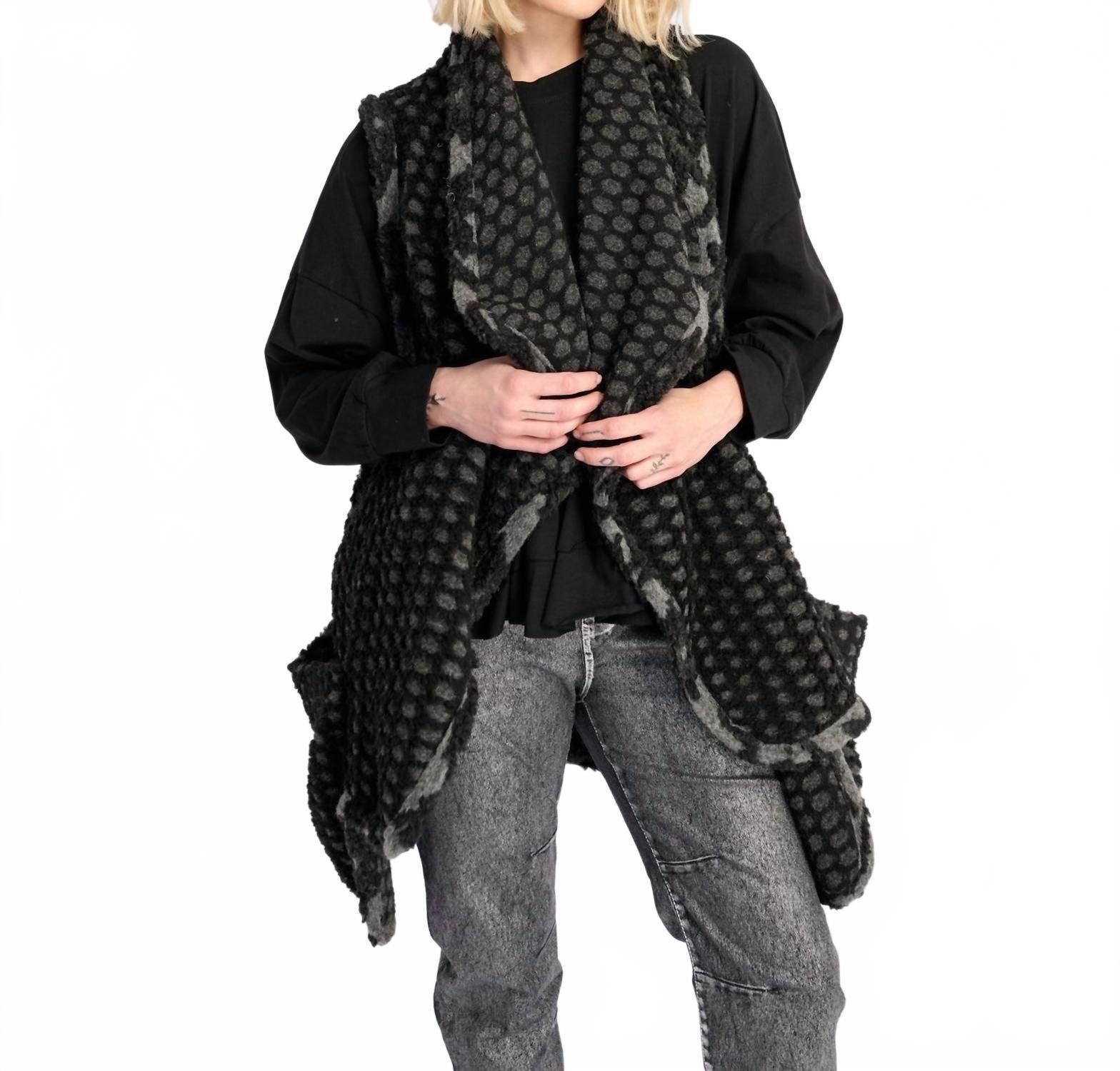 Ashen Cozy Draped Vest In Net