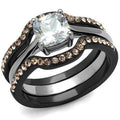 IP Black(Ion Plating) Stainless Steel Ring with AAA Grade CZ in Clear